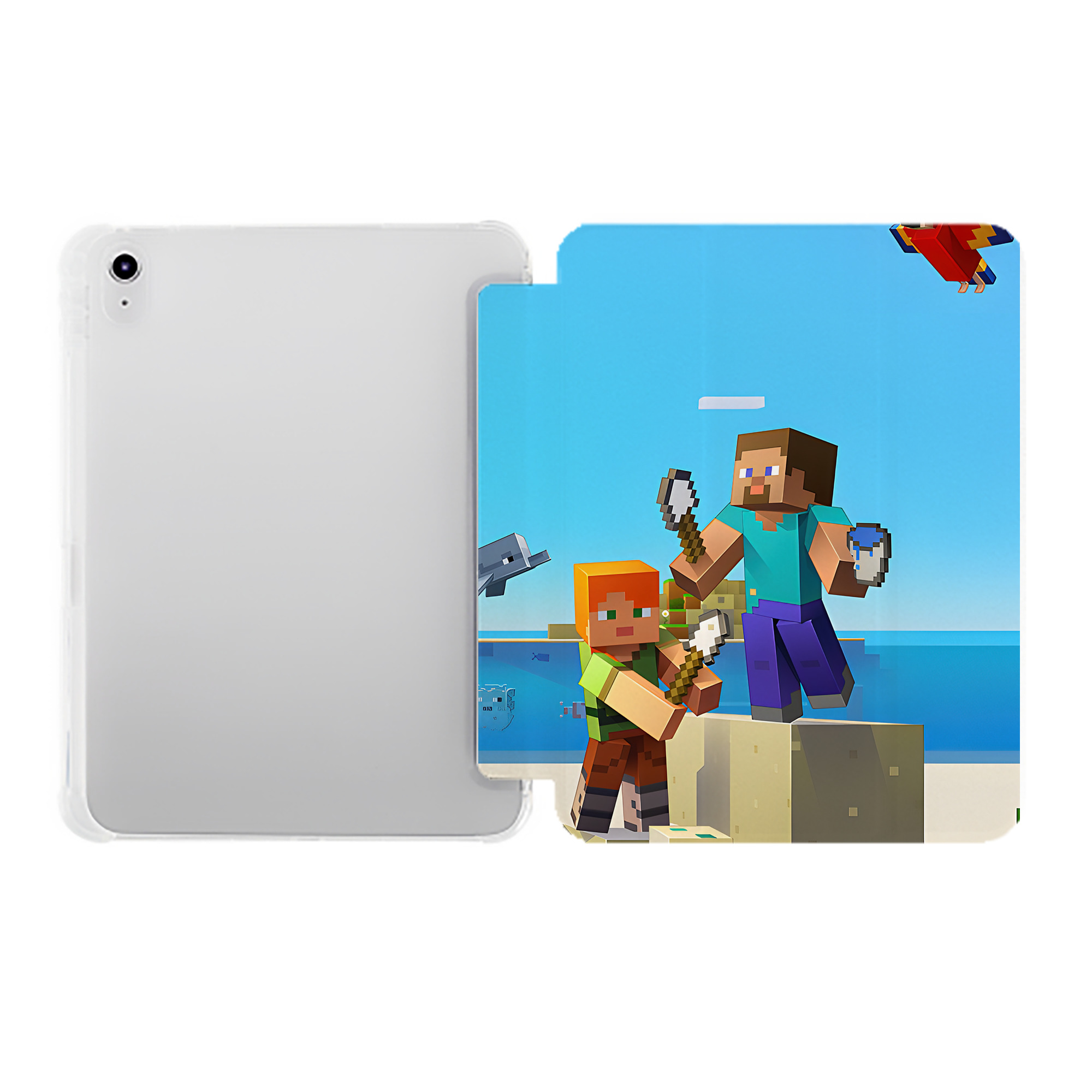 （画像用） マインクラフト ブロックの世界 Minecraft MC Block world IPad ケース ペン収納付き 三つ折りスタンド PUレザー×シリコン 対応機種9.5/10.5/10.9インチ